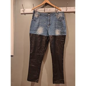 xpluswear denim/ pu leather pants